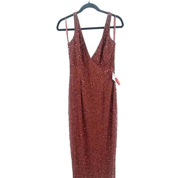 MAC DUGGAL Evening Gown Sequin Red Brick Beaded V Neck Dress Size 6 NWT - Picture 5 of 14